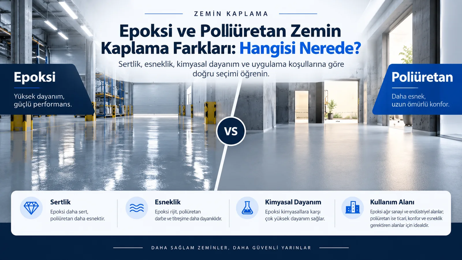 Epoksi ve poliüretan zemin kaplama karşılaştırması: sertlik, esneklik ve kimyasal dayanım